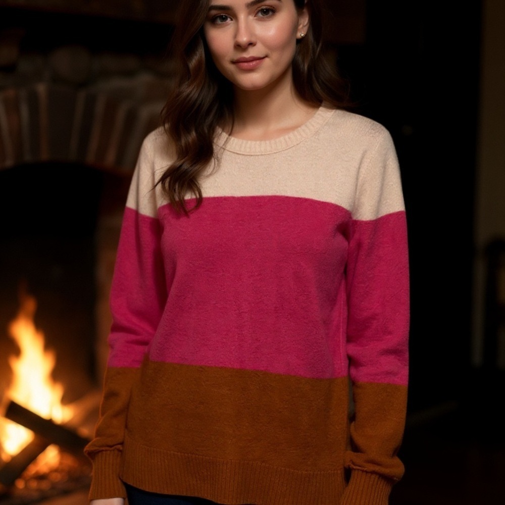 J. Crew Colorblock Sweater - Pink, Cream, and Brown